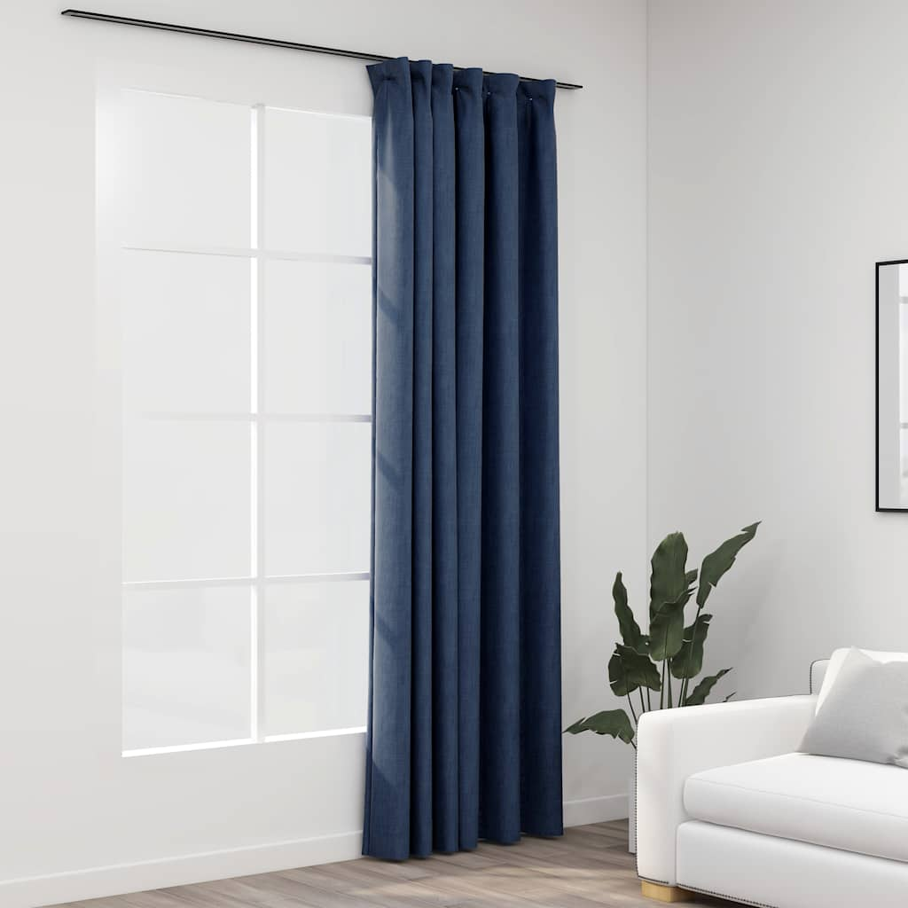 vidaXL Linen-Look Blackout Curtain with Hooks Blue 114.2x96.5"