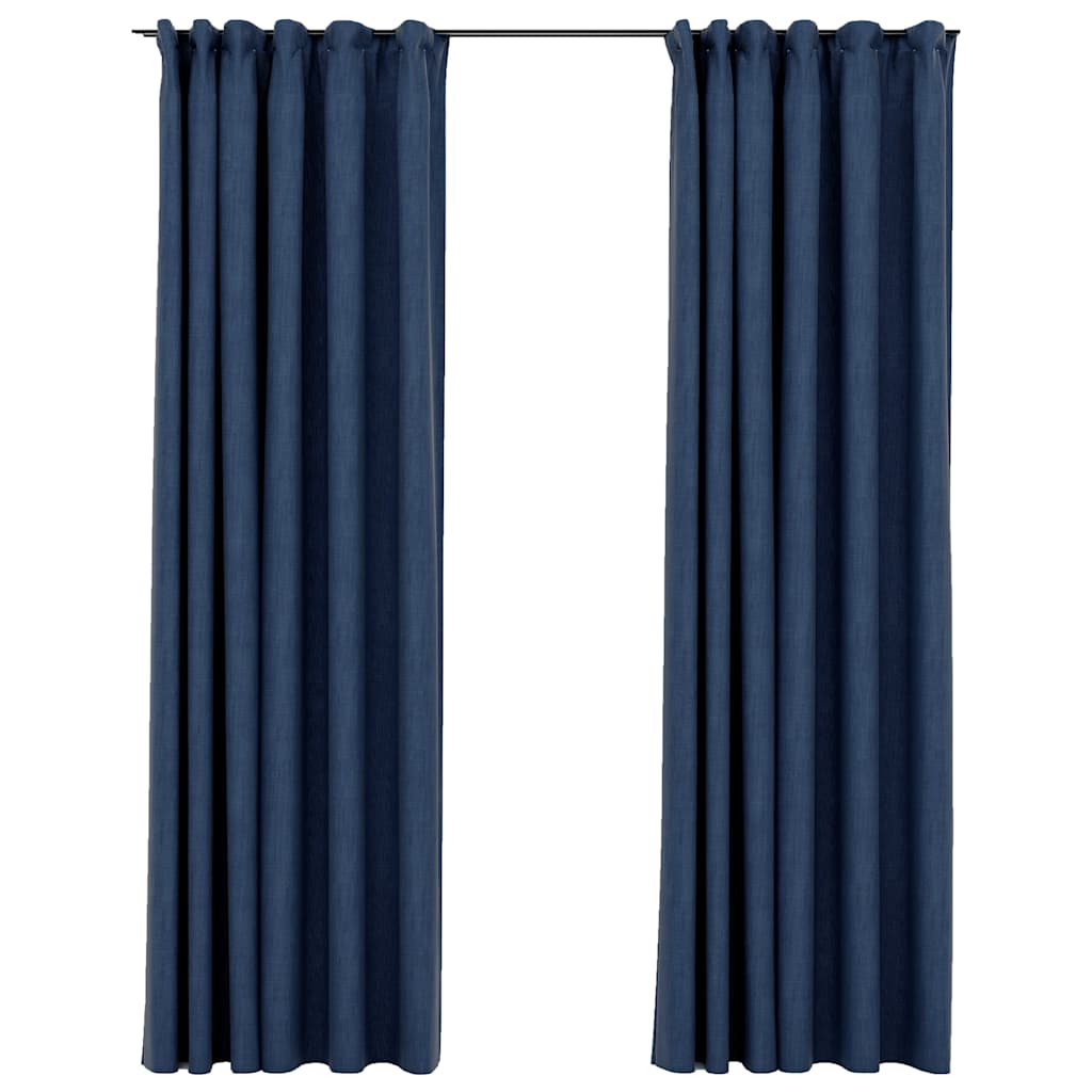 vidaXL Linen-Look Blackout Curtains with Hooks 2 pcs Blue 55.1x88.6"
