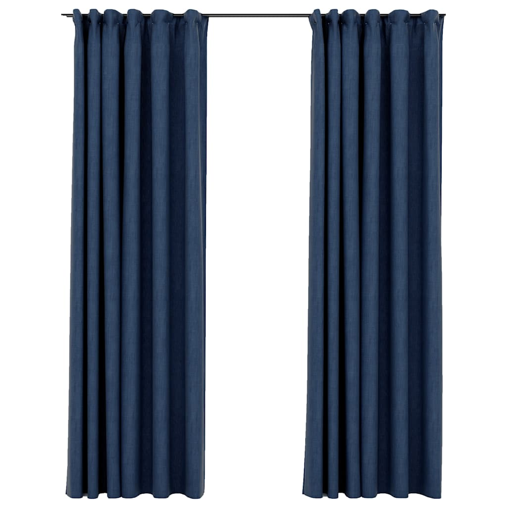 vidaXL Linen-Look Blackout Curtains with Hooks 2 pcs Blue 55.1x96.5"