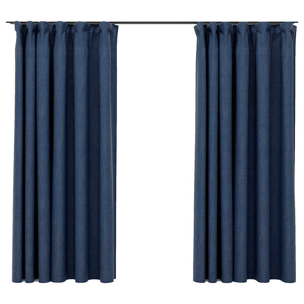 vidaXL Linen-Look Blackout Curtains with Hooks 2 pcs Blue 55.1x68.9"