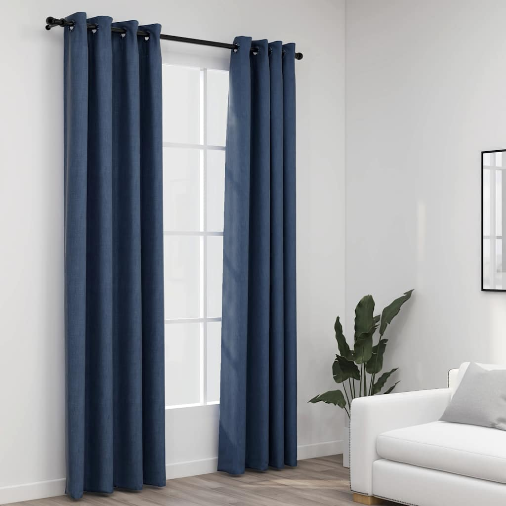 vidaXL Linen-Look Blackout Curtains with Grommets 2 pcs Blue 140x96.5 "