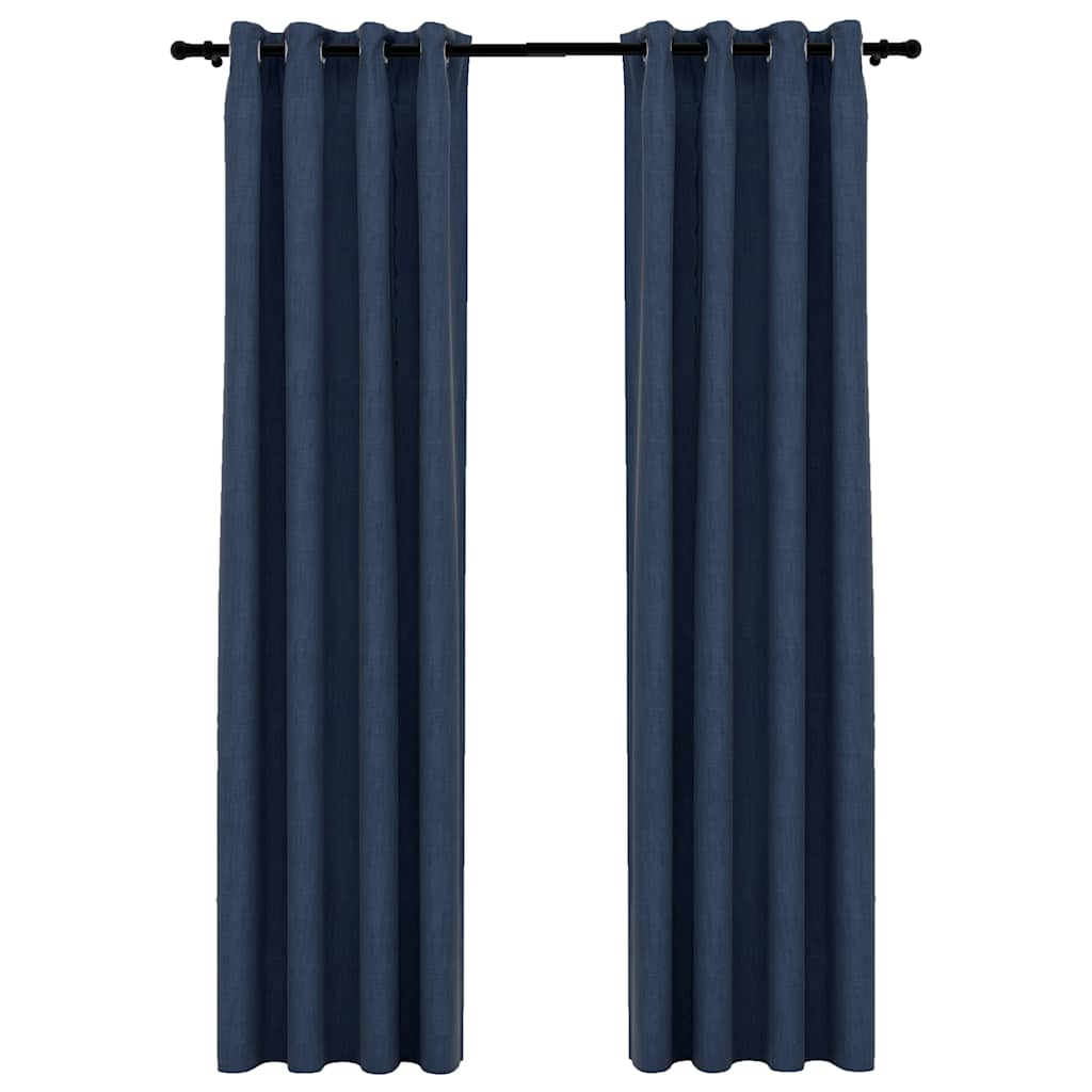 vidaXL Linen-Look Blackout Curtains with Grommets 2 pcs Blue 140x96.5 "