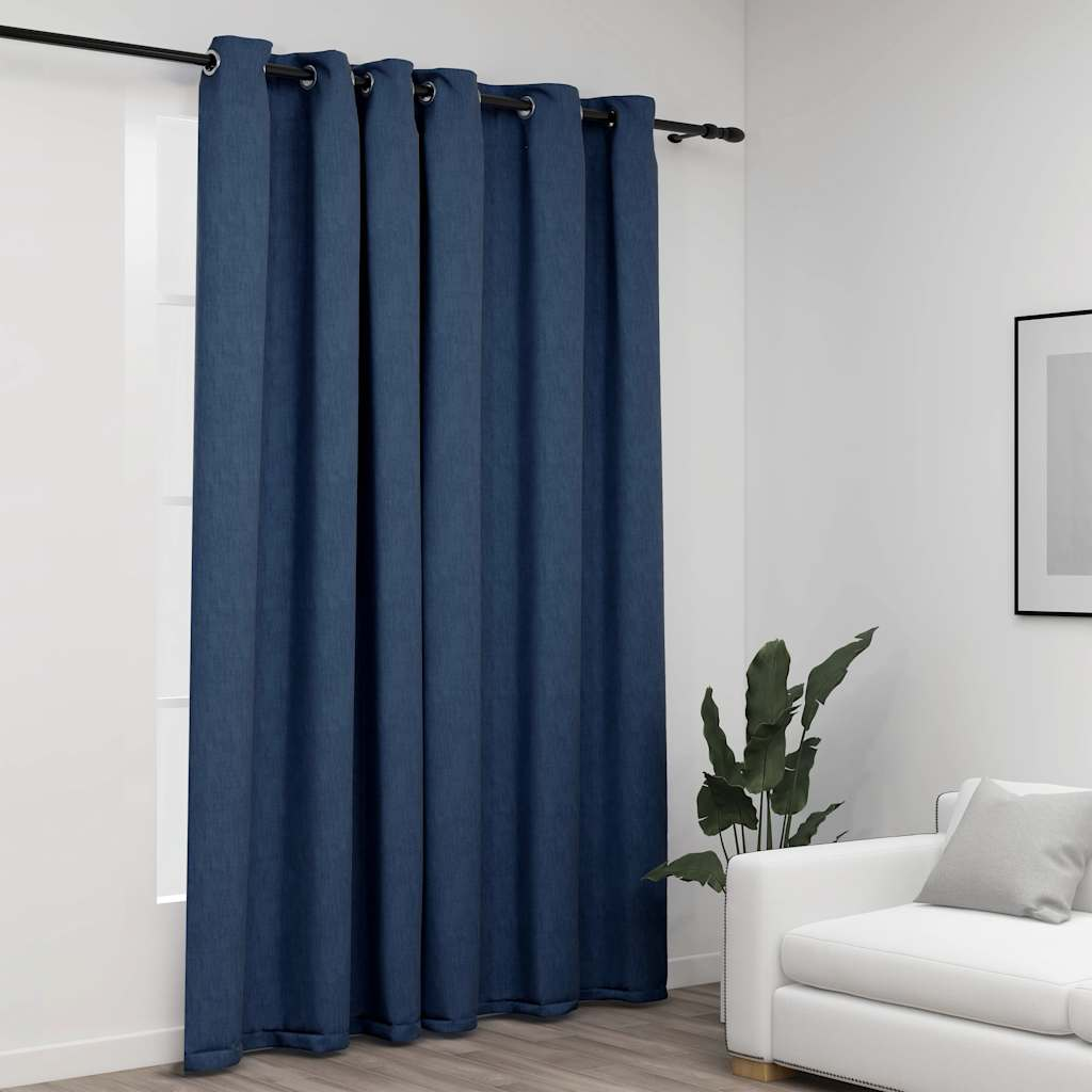 vidaXL Linen-Look Blackout Curtain with Grommets Blue 290x96.5 "