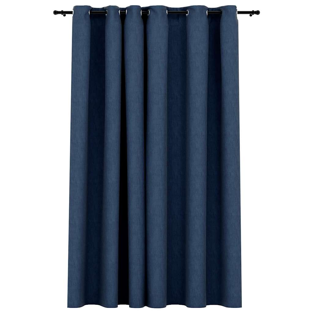 vidaXL Linen-Look Blackout Curtain with Grommets Blue 290x96.5 "