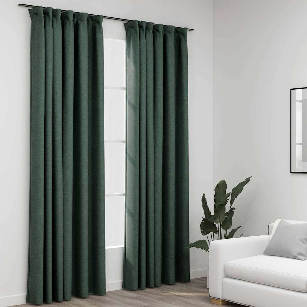 vidaXL Linen-Look Blackout Curtains with Hooks 2 pcs Green 55.1x96.5"
