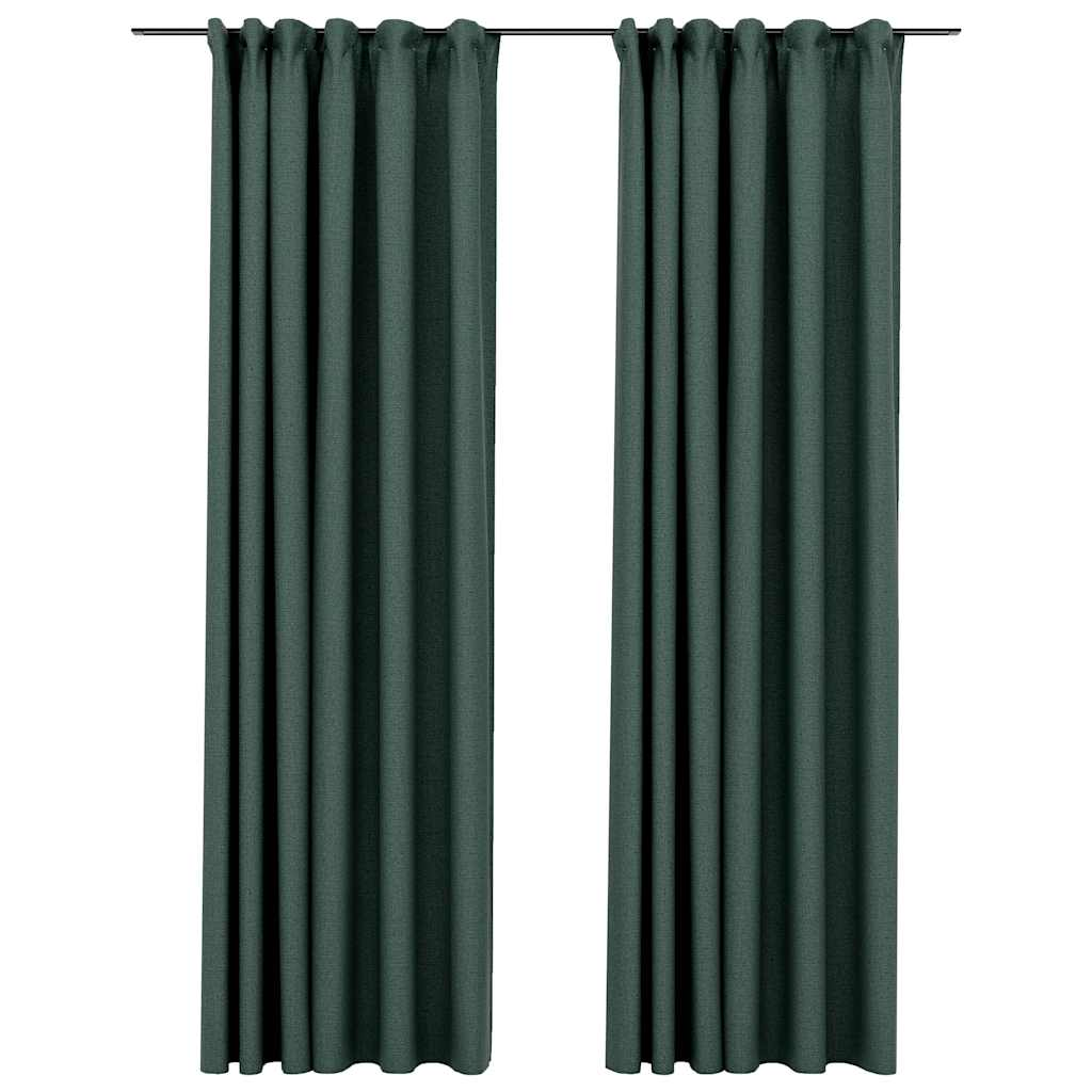 vidaXL Linen-Look Blackout Curtains with Hooks 2 pcs Green 55.1x96.5"