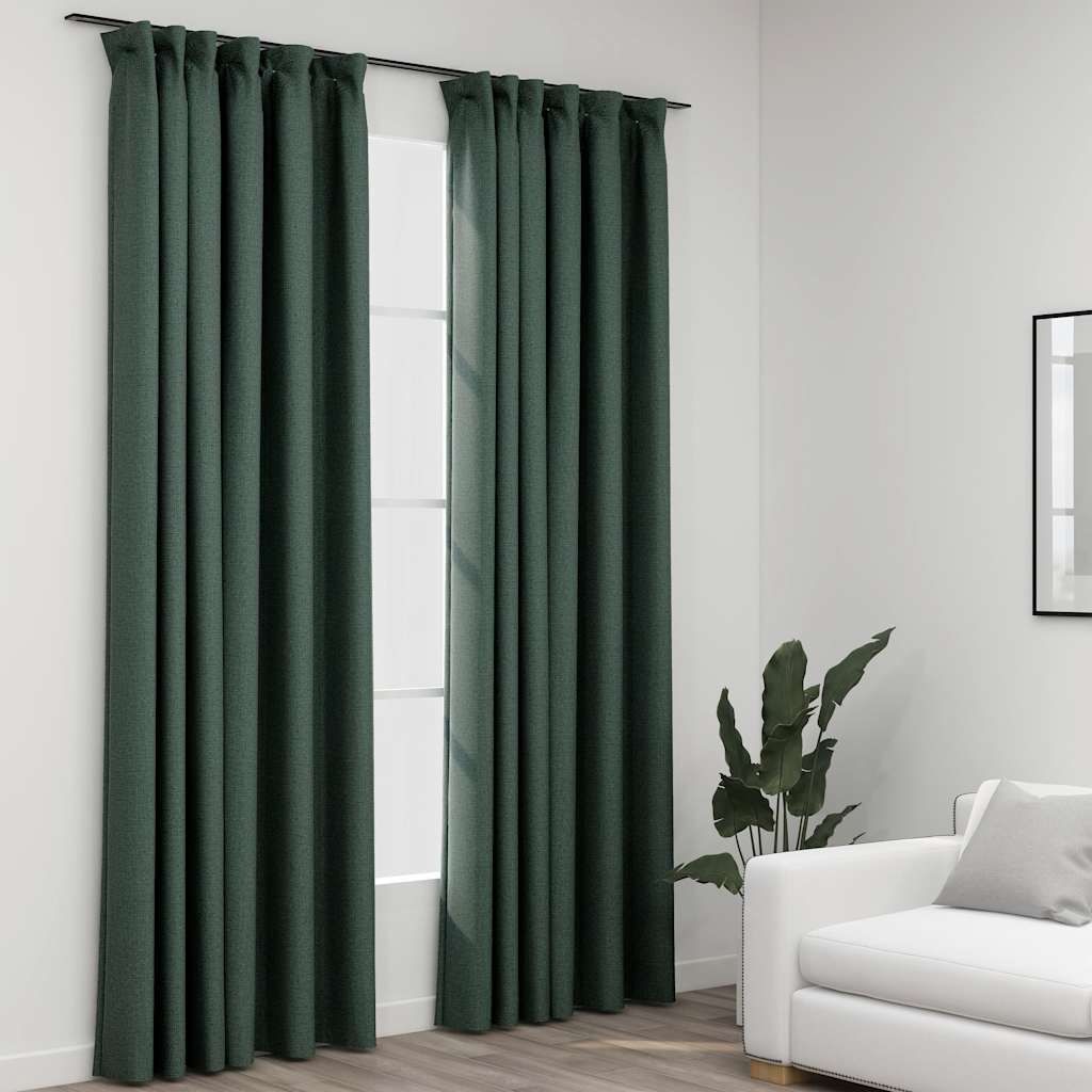 vidaXL Linen-Look Blackout Curtains with Hooks 2 pcs Green 55.1x88.6"