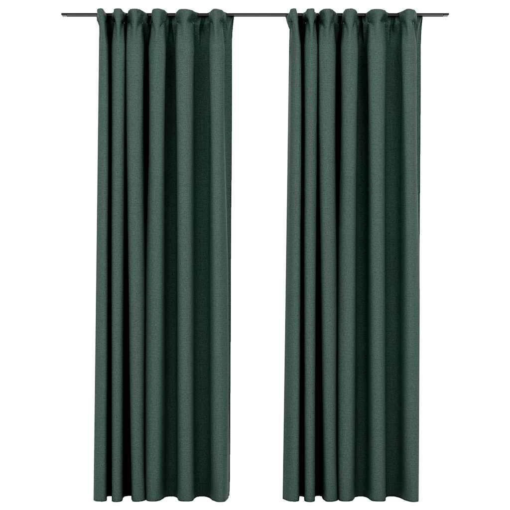 vidaXL Linen-Look Blackout Curtains with Hooks 2 pcs Green 55.1x88.6"