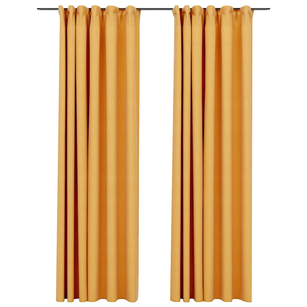 vidaXL Linen-Look Blackout Curtains with Hooks 2 pcs Yellow 55.1x96.5"
