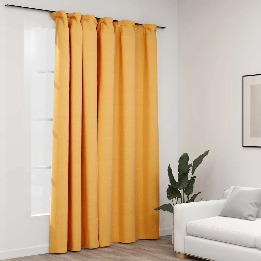 vidaXL Linen-Look Blackout Curtain with Hooks Yellow 114.2x96.5"
