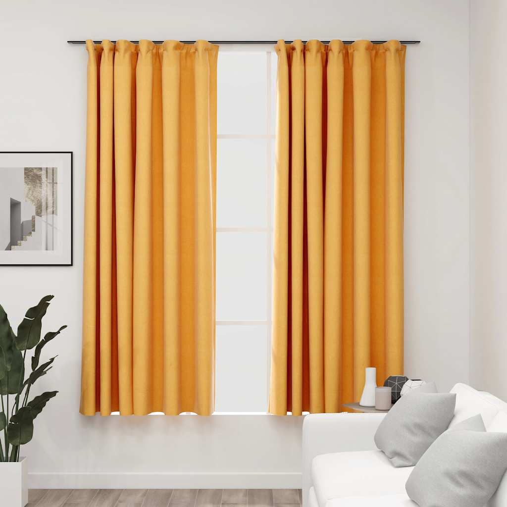 vidaXL Linen-Look Blackout Curtains with Hooks 2 pcs Yellow 55.1x68.9"