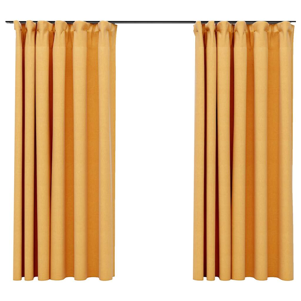 vidaXL Linen-Look Blackout Curtains with Hooks 2 pcs Yellow 55.1x68.9"