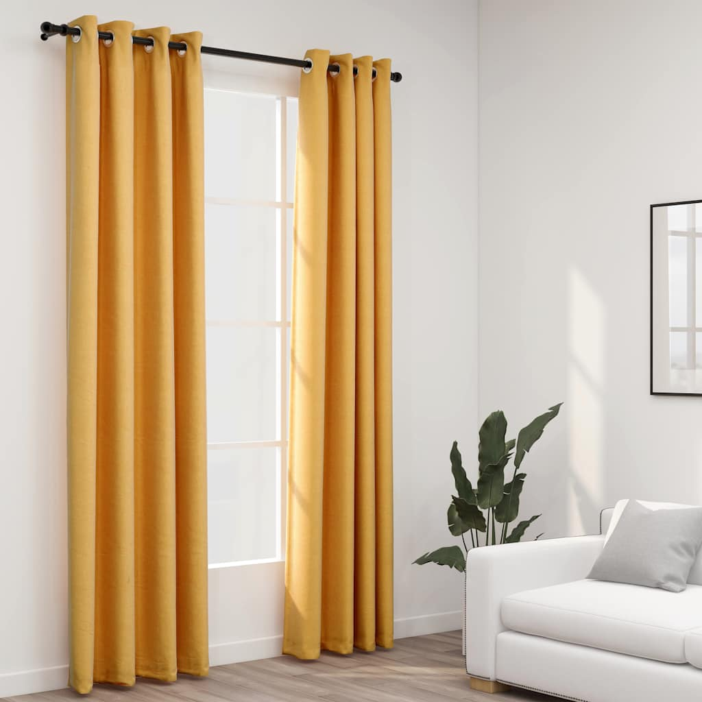 vidaXL Linen-Look Blackout Curtains with Grommets 2pcs Yellow 140x96.5 "