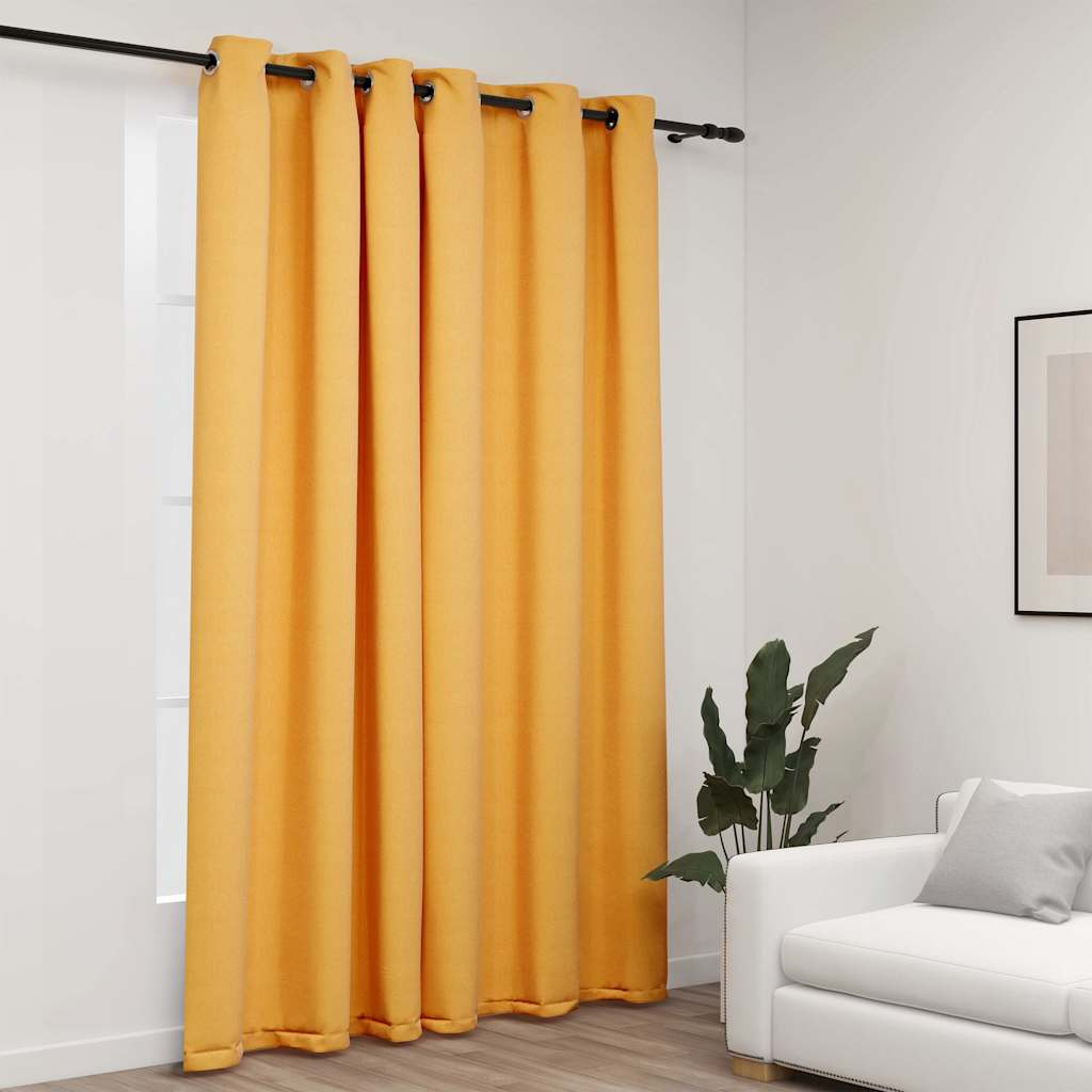 vidaXL Linen-Look Blackout Curtain with Grommets Yellow 290x96.5 "