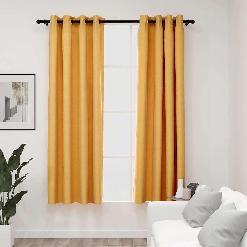 vidaXL Linen-Look Blackout Curtains with Grommets 2pcs Yellow 140x68.9 "