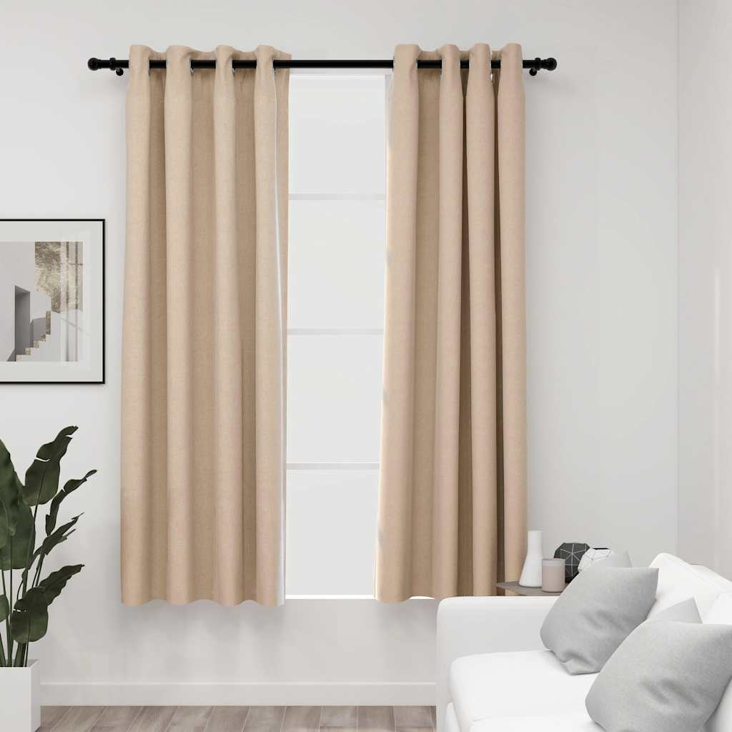 vidaXL Linen-Look Blackout Curtains with Grommets 2pcs Beige 140x68.9 "