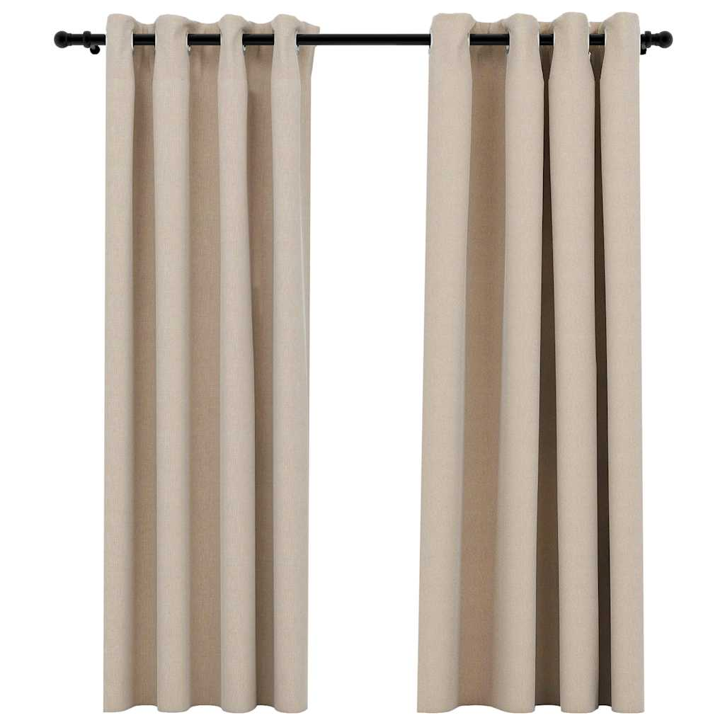 vidaXL Linen-Look Blackout Curtains with Grommets 2pcs Beige 140x68.9 "