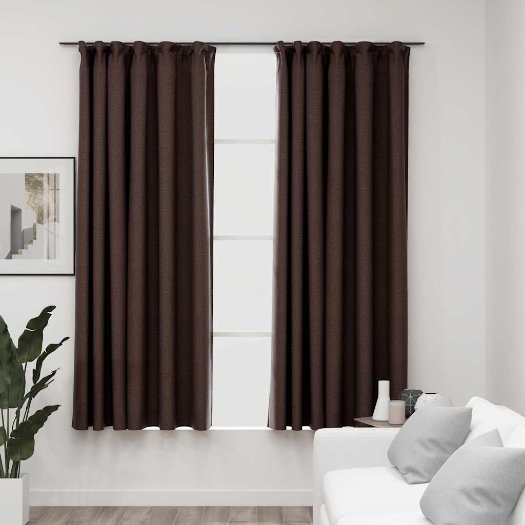 vidaXL Linen-Look Blackout Curtains with Hooks 2 pcs Taupe 55.1x68.9"