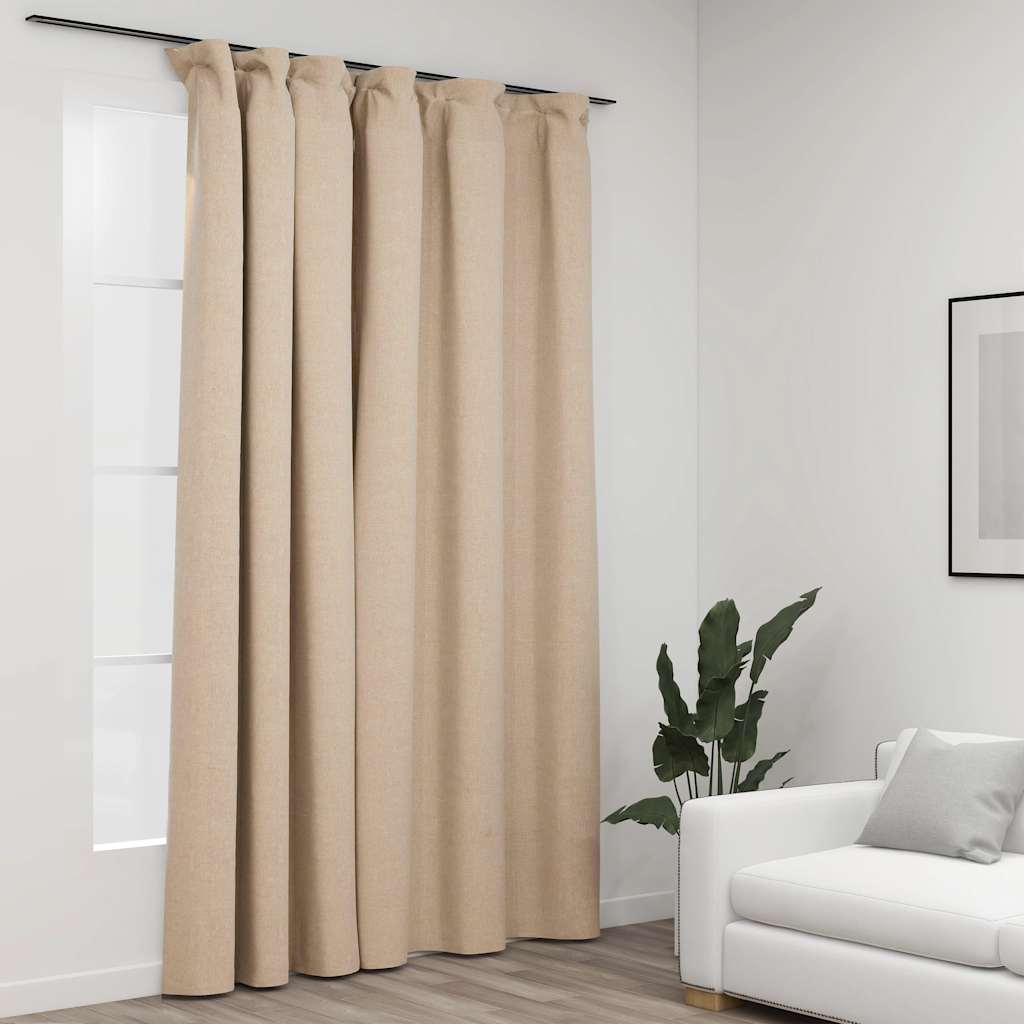 vidaXL Linen-Look Blackout Curtain with Hooks Beige 114.2x96.5"