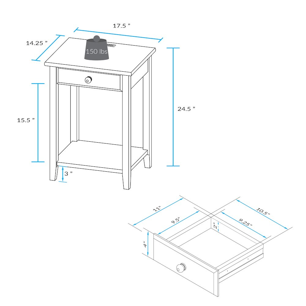 Night Owl Nightstand with USB Port - Walnut Black