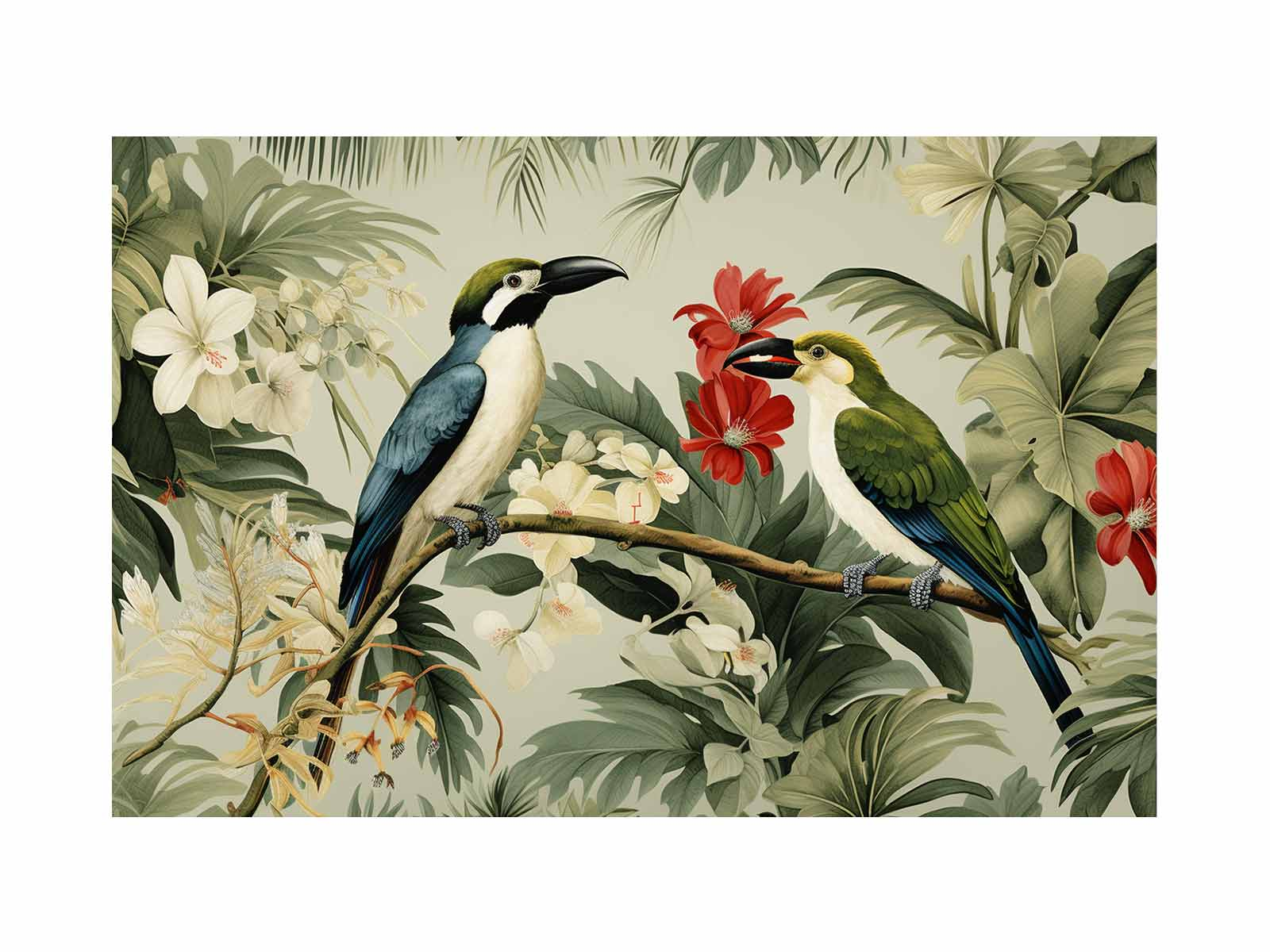 Lily Birds Tropical Wall Art Canvas Art Print