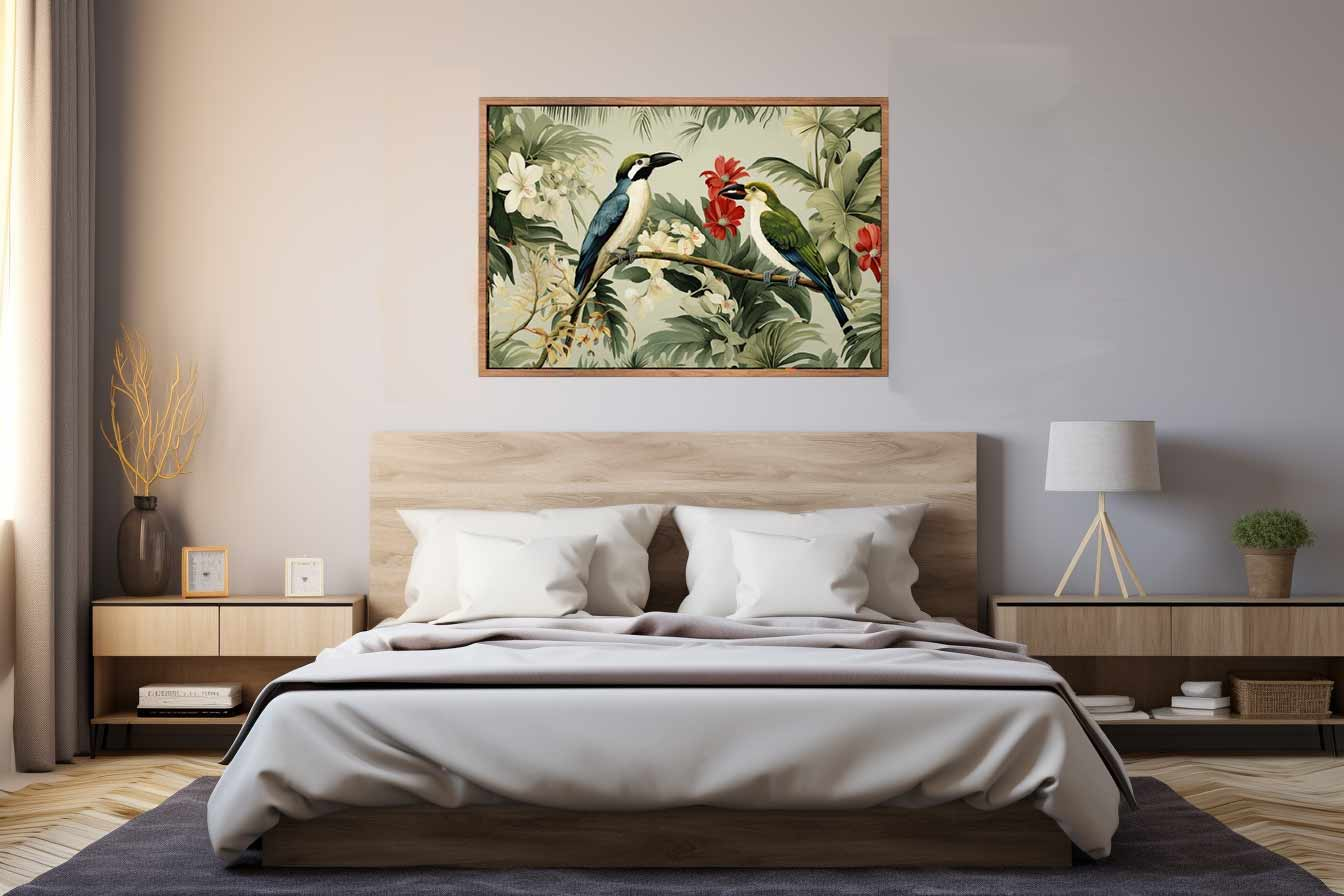 Lily Birds Tropical Wall Art Canvas Art Print