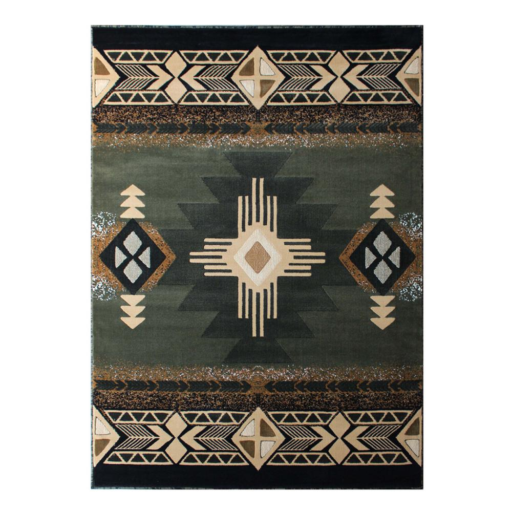 5' x 7' Sage Traditional Southwestern Area Rug - Olefin Fibers with Jute Backing