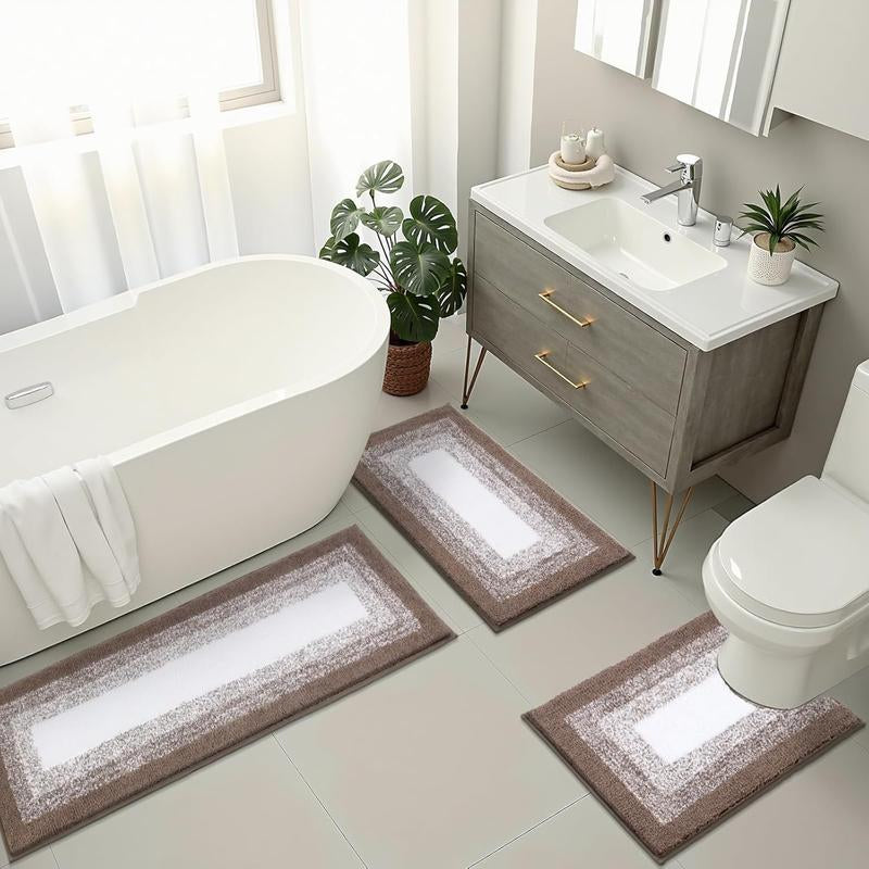 LOKHOM 3-Piece Bathroom Rug Set – Non-Slip, Absorbent Microfiber, Soft Farmhouse Style, Includes U-Shaped Toilet Mat & Shower Rug – Machine Washable