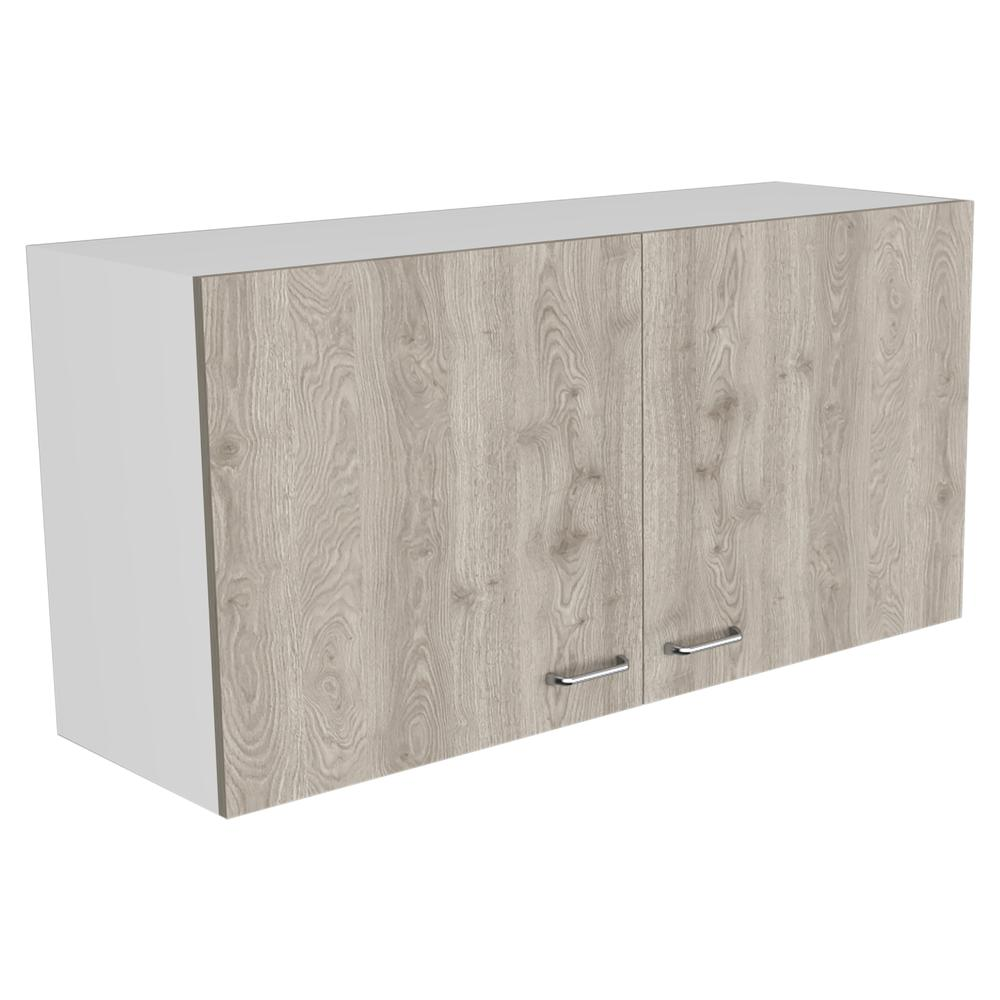 DEPOT E-SHOP Alder Two-Door Kitchen Wall Cabinet with Internal Shelf | Light Grey Storage Cabinet