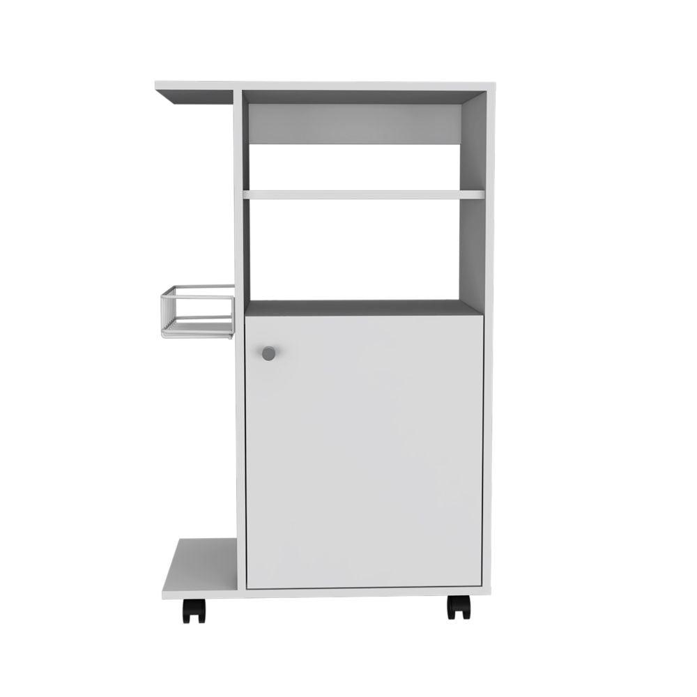 DEPOT E-SHOP Opal Kitchen Cart, Microwave Countertop, One-Door Cabinet, Four Caster Wheels- White, For Living Room
