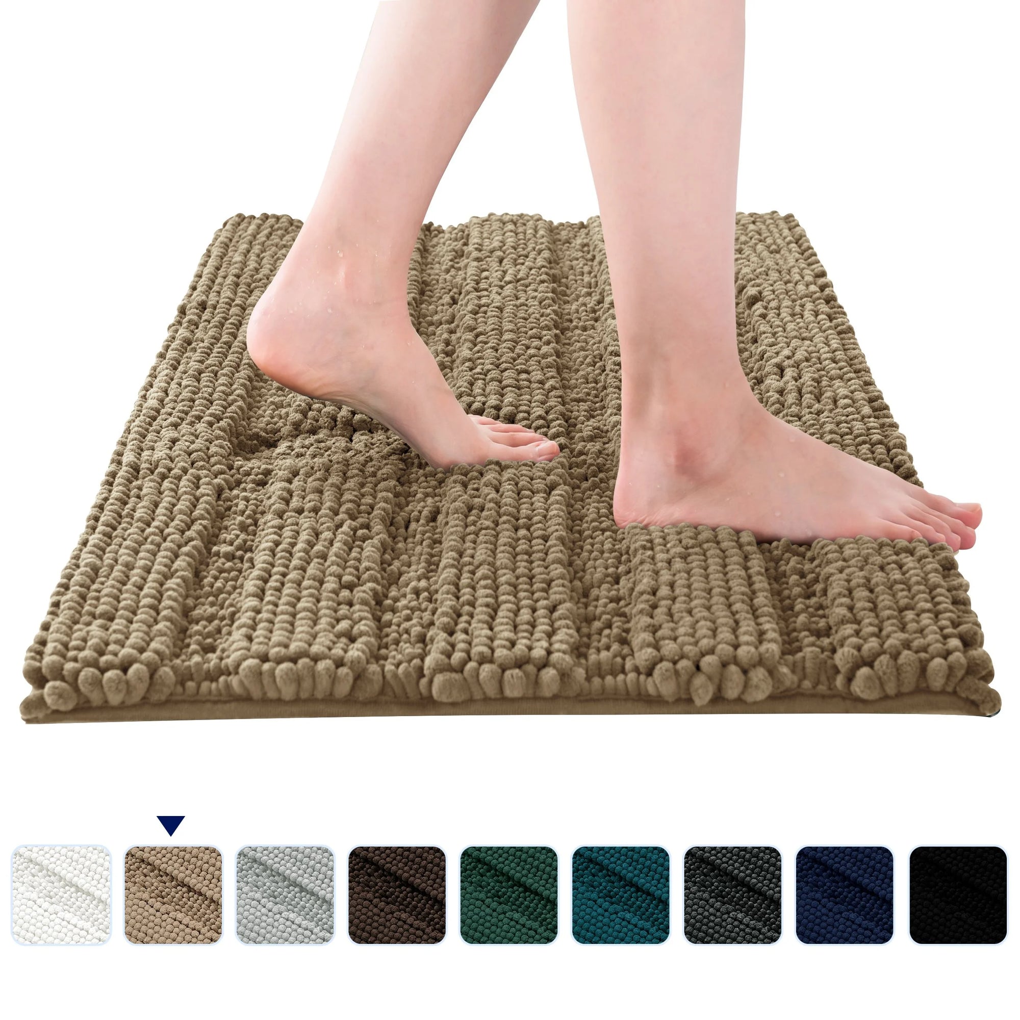 Soft 1-piece Luxury Chenille Striped Bathroom Rug, Ivory, 18" x 48", Large