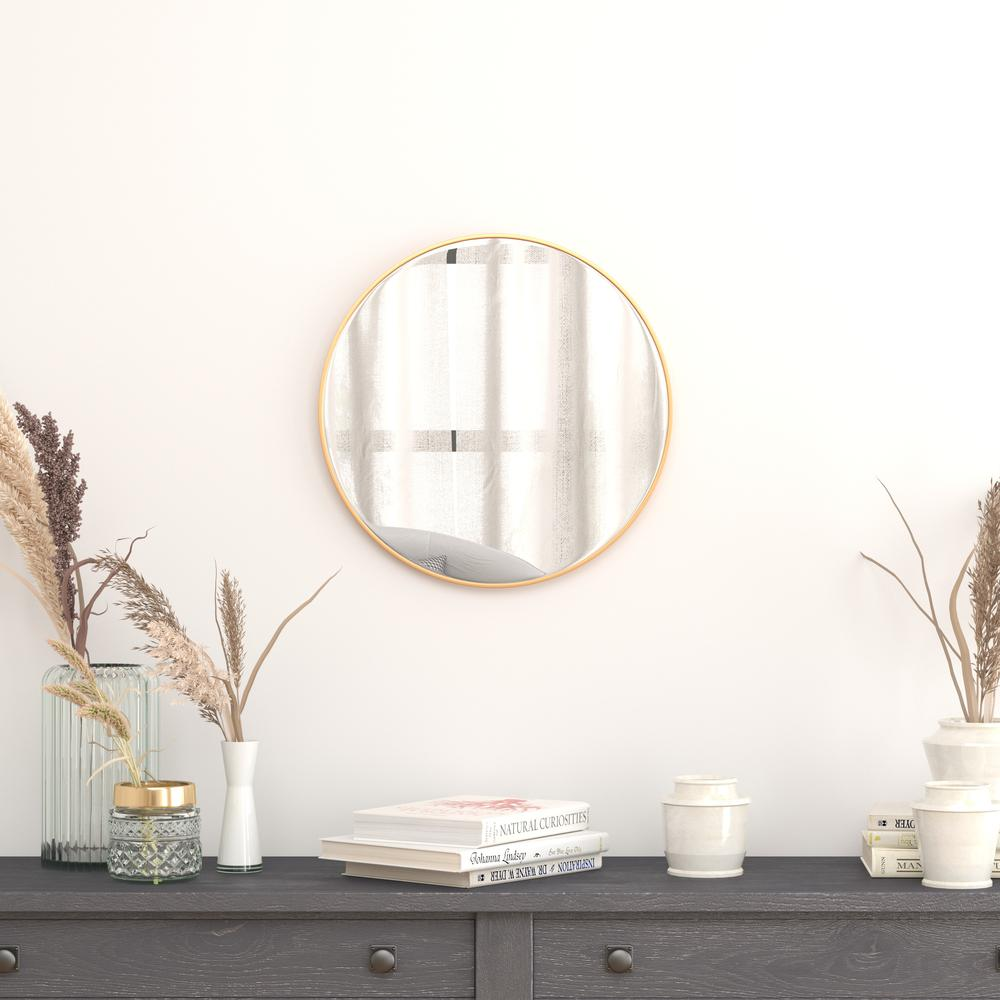 20" Round Gold Metal Framed Wall Mirror