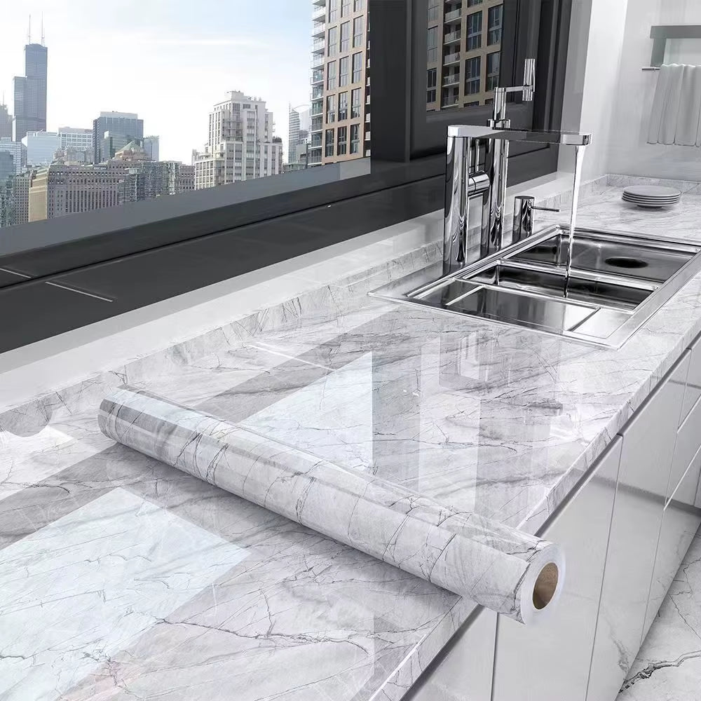 Heat-Resistant Oil-Proof Marble Peel and Stick Kitchen Countertop Wallpaper