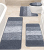 Traditional 4 Piece Microfiber Washable Bathroom Rug Set, Grey