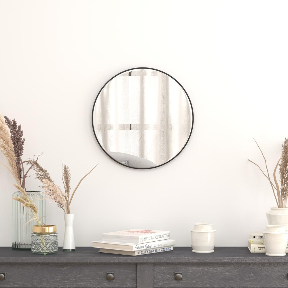 20" Round Black Metal Framed Wall Mirror
