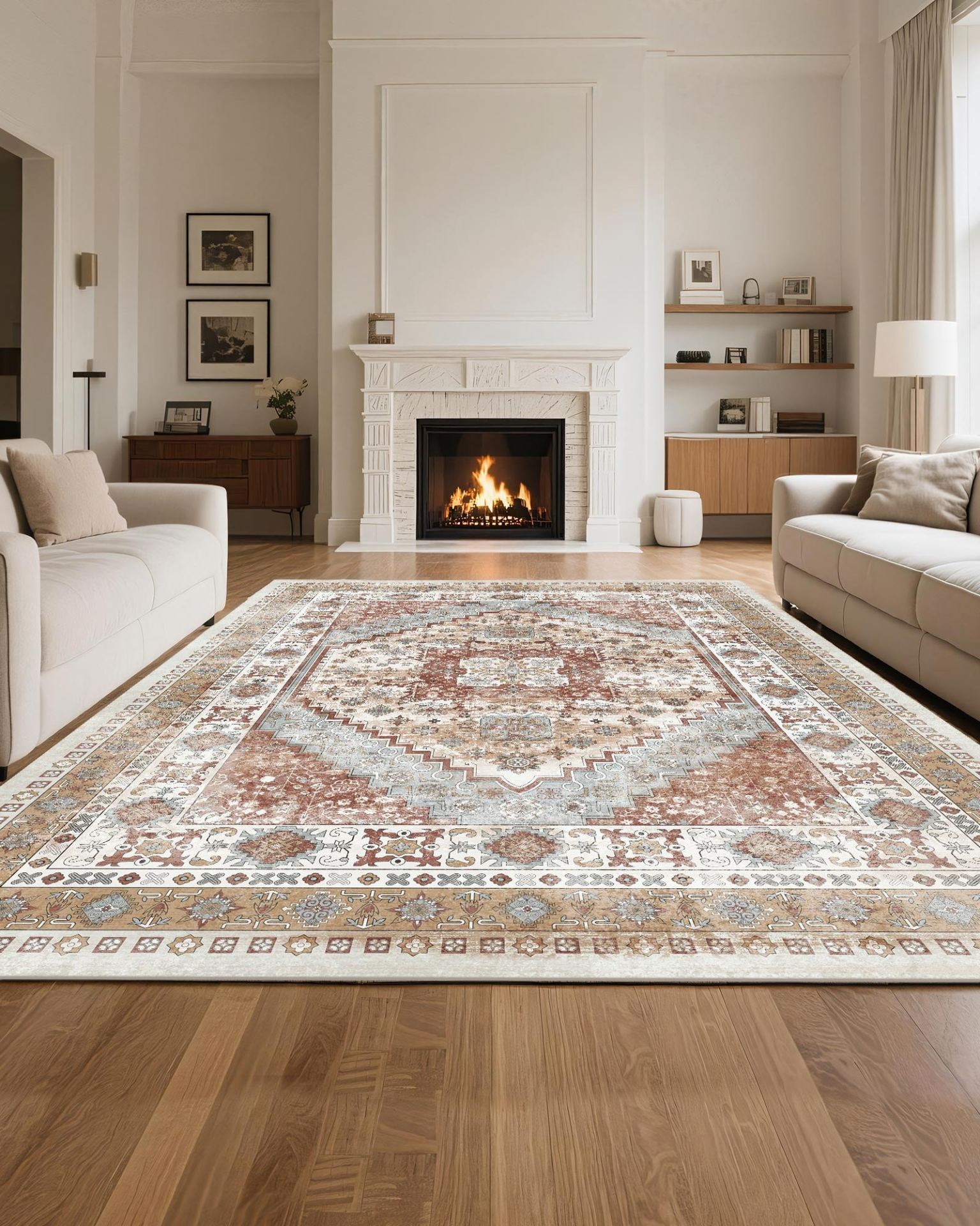 VEVOR Area Rug, 8 x 10 ft Large Washable Rug, Non-Slip and Tear-Resistant Soft Carpet, Pet & Child Friendly Vintage Area Rugs, Indoor Mat for Bedroom, Living Room, Kids Room, Office, Brown Red