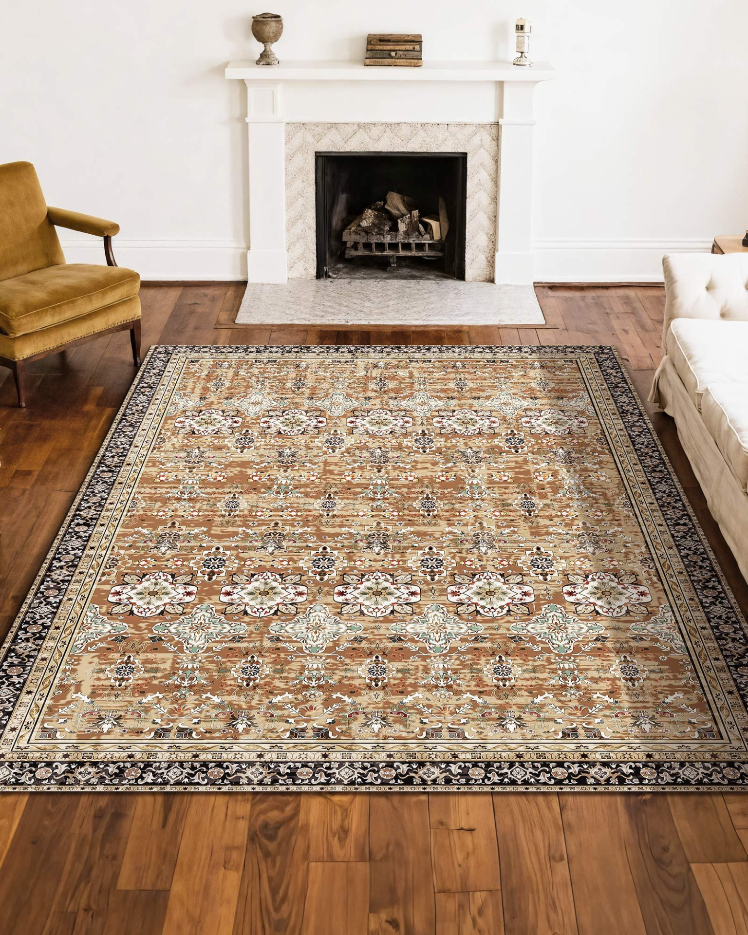 VEVOR Area Rug, 8 x 10 ft Large Washable Rug, Non-Slip and Tear-Resistant Soft Carpet, Pet & Child Friendly Vintage Area Rugs, Indoor Mat for Bedroom, Living Room, Kids Room, Office, Brown Green
