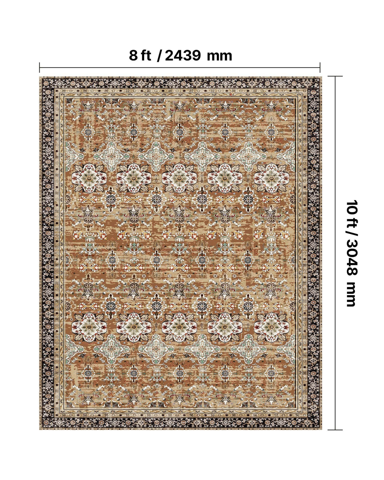 VEVOR Area Rug, 8 x 10 ft Large Washable Rug, Non-Slip and Tear-Resistant Soft Carpet, Pet & Child Friendly Vintage Area Rugs, Indoor Mat for Bedroom, Living Room, Kids Room, Office, Brown Green