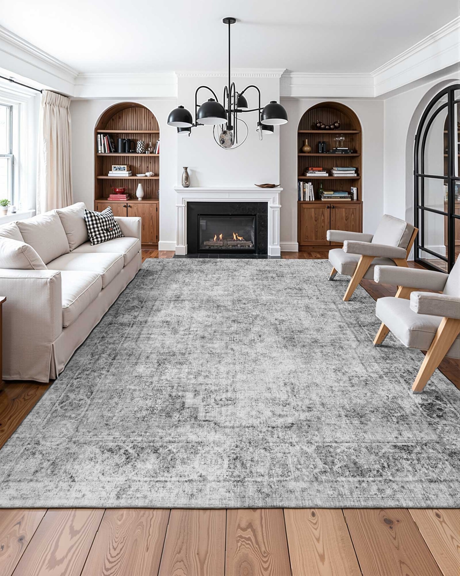 VEVOR Area Rug, 9 x 12 ft Large Washable Boho Rug, Non-Slip and Tear-Resistant Soft Carpet, Pet & Child Friendly Bohemian Area Rugs, Indoor Mat for Bedroom, Living Room, Kids Room, Office, Gray