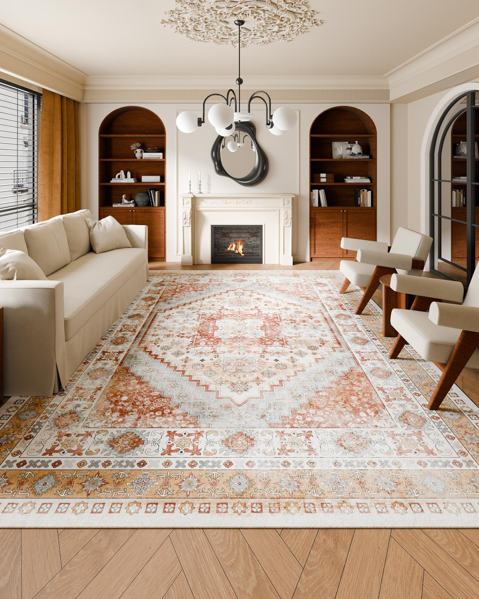 VEVOR Area Rug, 9 x 12 ft Large Washable Rug, Non-Slip and Tear-Resistant Soft Carpet, Pet & Child Friendly Vintage Area Rugs, Indoor Mat for Bedroom, Living Room, Kids Room, Office, Brown Red