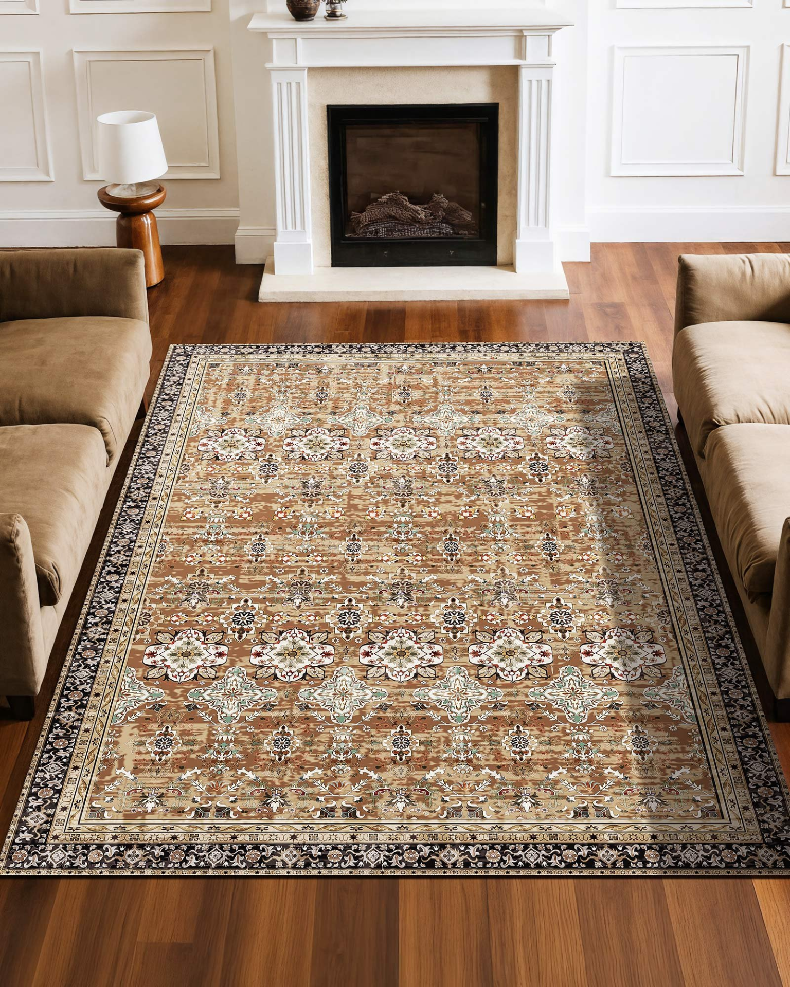 VEVOR Area Rug, 6 x 9 ft Large Washable Rug, Non-Slip and Tear-Resistant Soft Carpet, Pet & Child Friendly Vintage Area Rugs, Indoor Mat for Bedroom, Living Room, Kids Room, Entryway, Brown Green
