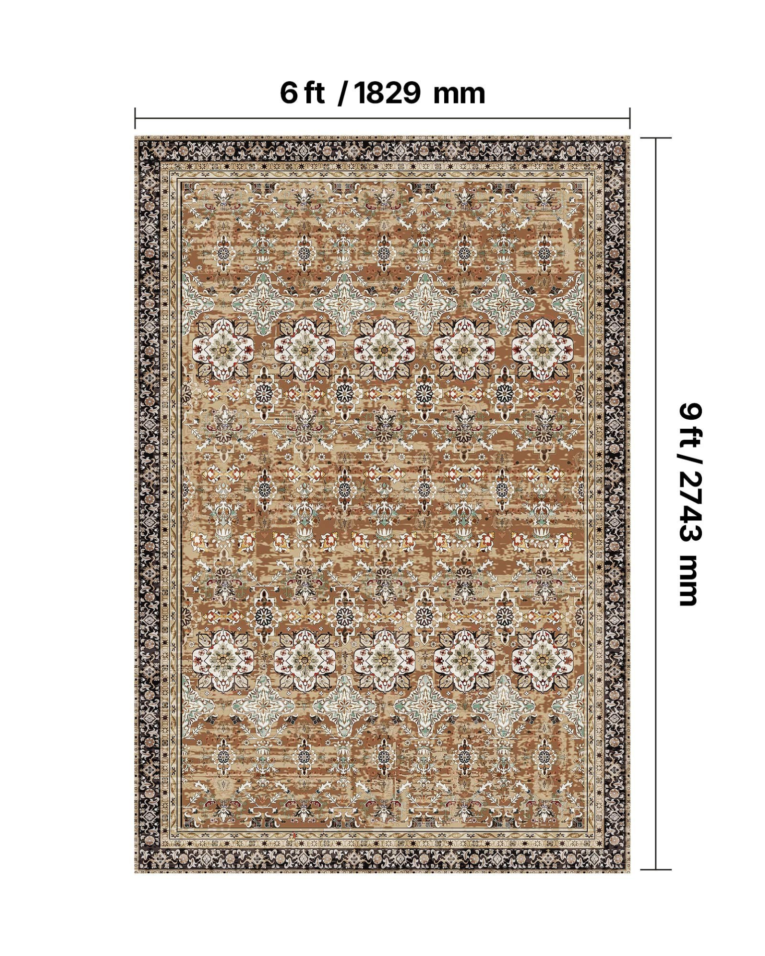 VEVOR Area Rug, 6 x 9 ft Large Washable Rug, Non-Slip and Tear-Resistant Soft Carpet, Pet & Child Friendly Vintage Area Rugs, Indoor Mat for Bedroom, Living Room, Kids Room, Entryway, Brown Green
