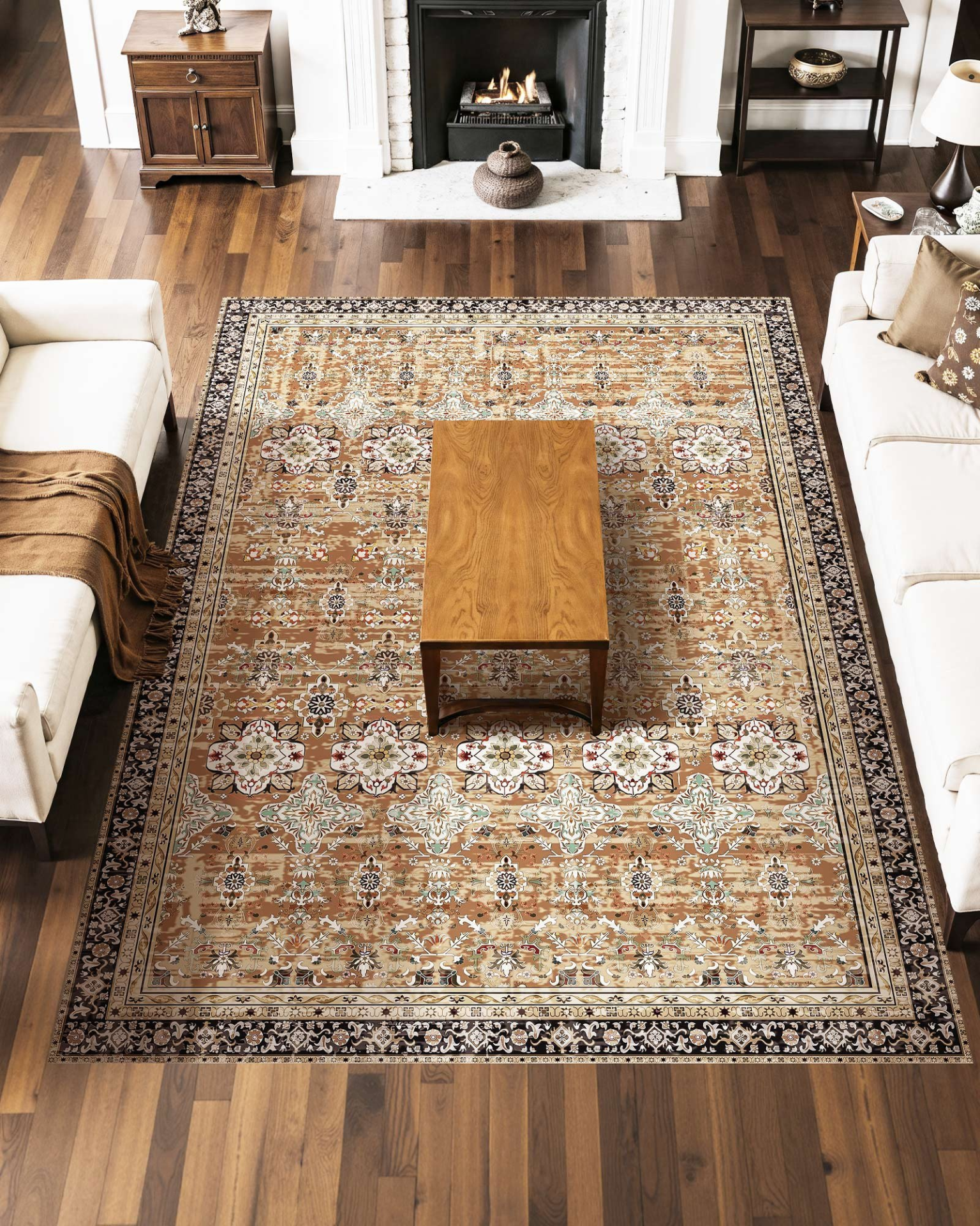 VEVOR Area Rug, 7.5 x 9.5 ft Large Washable Rug, Non-Slip and Tear-Resistant Soft Carpet, Pet & Child Friendly Vintage Area Rugs, Indoor Mat for Bedroom, Living Room, Office, Entryway, Brown Green