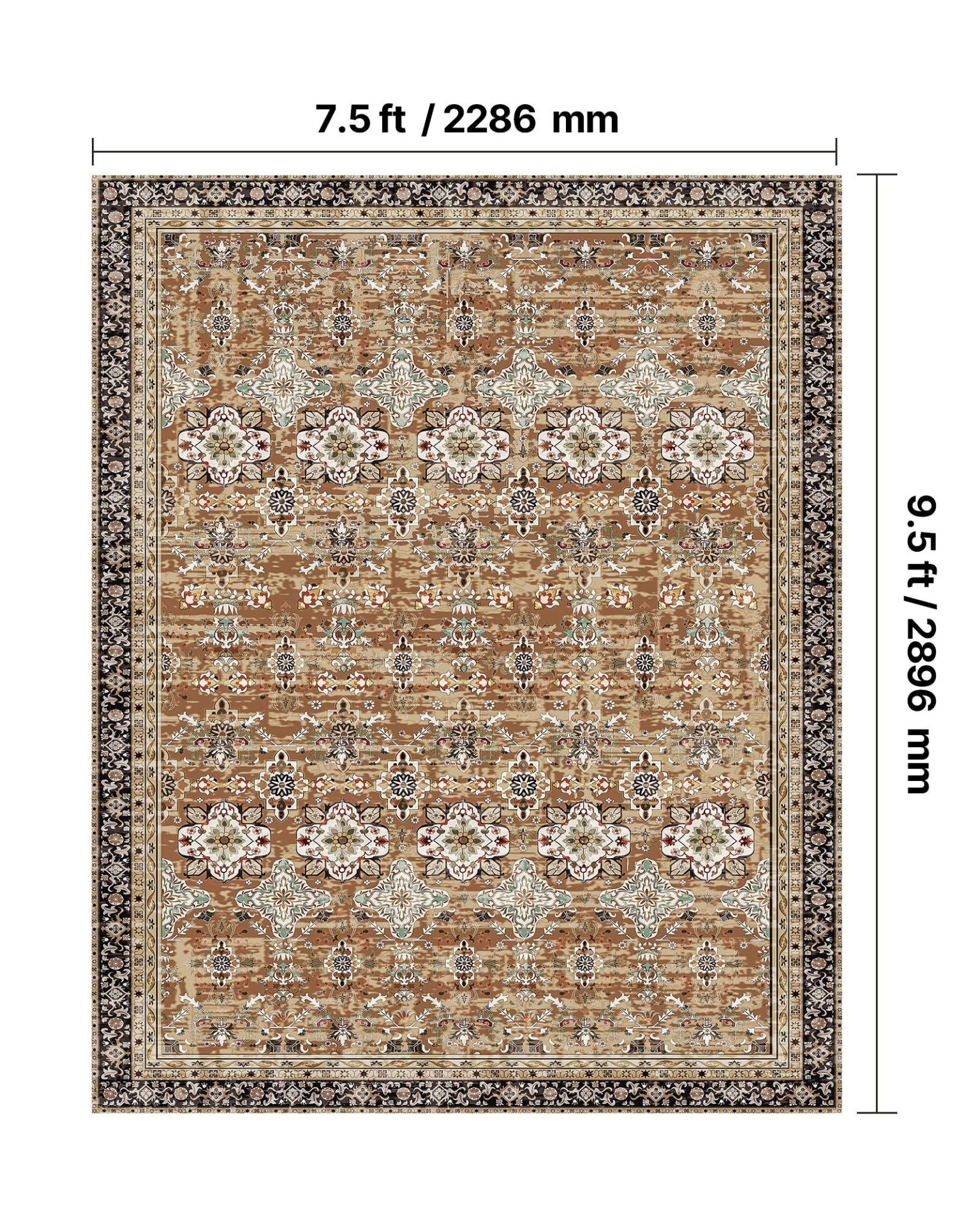 VEVOR Area Rug, 7.5 x 9.5 ft Large Washable Rug, Non-Slip and Tear-Resistant Soft Carpet, Pet & Child Friendly Vintage Area Rugs, Indoor Mat for Bedroom, Living Room, Office, Entryway, Brown Green