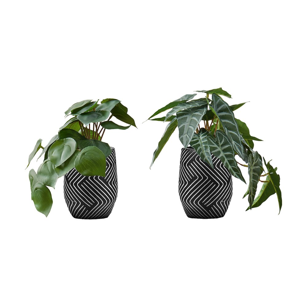 Artificial Plant, 8" Tall, Alocasia, Indoor, Faux, Table, Greenery, Set Of 2