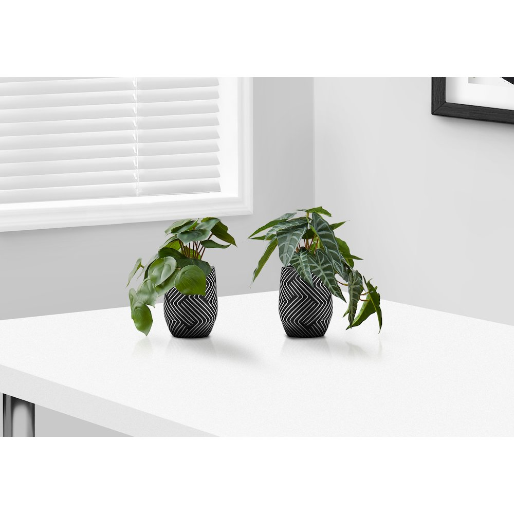 Artificial Plant, 8" Tall, Alocasia, Indoor, Faux, Table, Greenery, Set Of 2