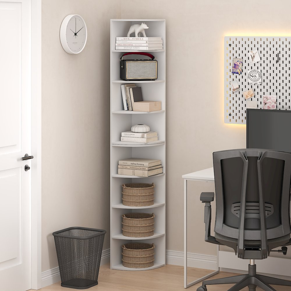 Econ 8-Tier Corner Shelf Bookcase, Bookshelf, White