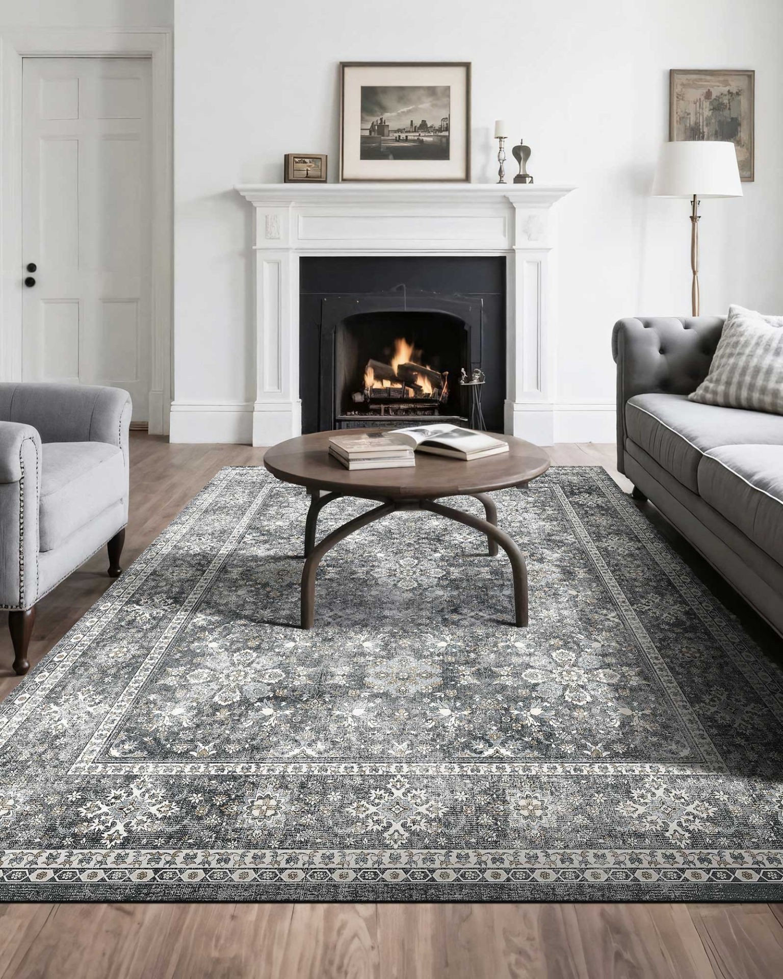 VEVOR Area Rug, 8 x 10 ft Large Washable Rug, Non-Slip and Tear-Resistant Soft Carpet, Pet & Child Friendly Vintage Area Rugs, Indoor Mat for Bedroom, Living Room, Kids Room, Entryway, Office, Gray