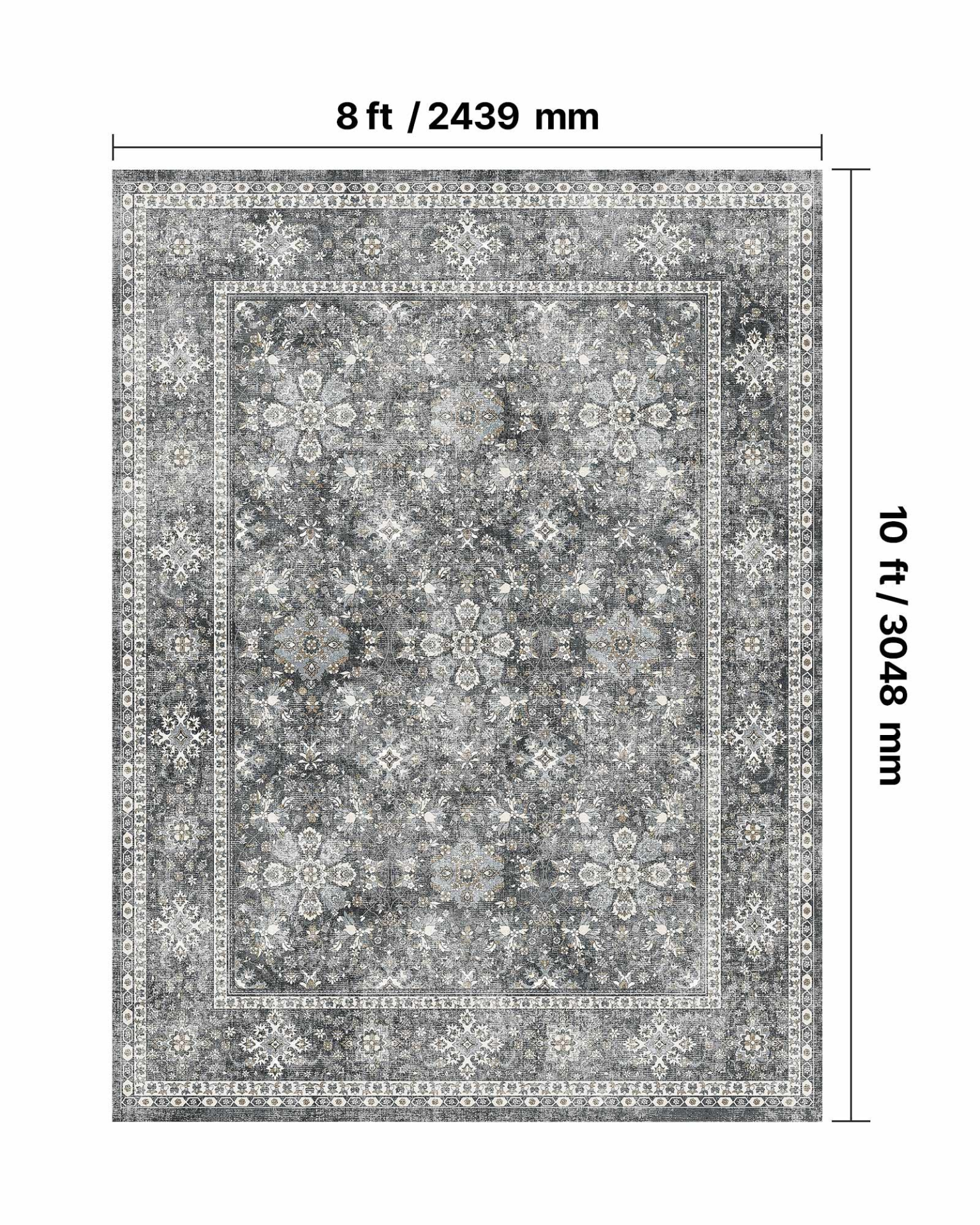 VEVOR Area Rug, 8 x 10 ft Large Washable Rug, Non-Slip and Tear-Resistant Soft Carpet, Pet & Child Friendly Vintage Area Rugs, Indoor Mat for Bedroom, Living Room, Kids Room, Entryway, Office, Gray