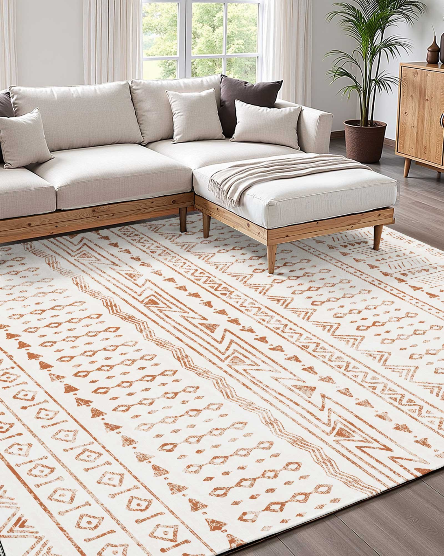 VEVOR Area Rug, 5 x 8 ft Large Washable Rug, Non-Slip and Tear-Resistant Soft Carpet, Pet & Child Friendly Modern Area Rugs, Indoor Mat for Bedroom, Office, Living Room, Kids Room, Entryway, Beige